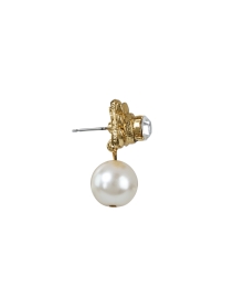 Back image thumbnail - Oscar de la Renta - Gold Crystal and Pearl Drop Earrings