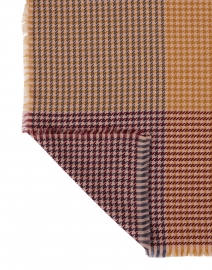 Front image thumbnail - Jane Carr - Brown, Burgundy, and Orange Houndstooth Wool Scarf