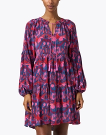 Front image thumbnail - Oliphant - Pink Multi Print Tiered Dress