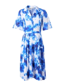 Blue Watercolor Print Shirt Dress