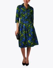 Look image thumbnail - Samantha Sung - Audrey Blue and Green Floral Print Stretch Cotton Dress