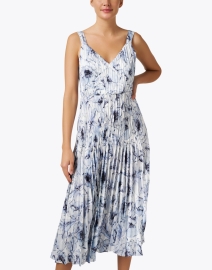 Front image thumbnail - Vince - White and Blue Floral Pleated Dress