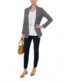 Navy and White Striped Double Breasted Blazer