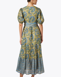 Back image thumbnail - Oliphant - Blue and Gold Print Cotton Dress