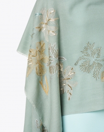 Front image thumbnail - Janavi - Light Blue and Gold Garden Embroidered Wool Scarf