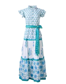 White and Blue Print Cotton Voile Dress