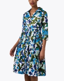 Front image thumbnail - Samantha Sung - Audrey Blue and White Print Cotton Stretch Dress