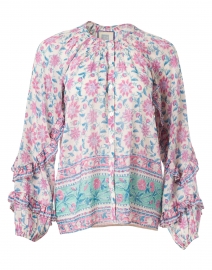 Bell - Callie Pink and Blue Floral Cotton Silk Blouse