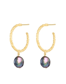 Product image thumbnail - Peracas - Bianca Gold and Black Pearl Hoop Earrings
