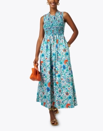 Look image thumbnail - Loretta Caponi - Gioia Blue Floral Smocked Dress