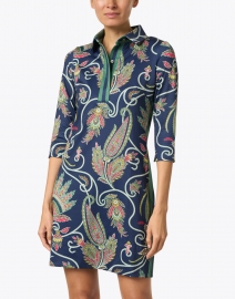 Front image thumbnail - Gretchen Scott - Everywhere Navy Plume Printed Jersey Dress