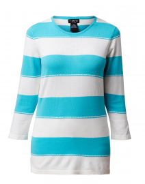 Azure Blue and White Striped Sweater with Buttoned Sleeves
