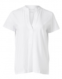 White Cotton Silk Henley Top