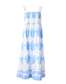 White and Blue Print Cotton Poplin Dress
