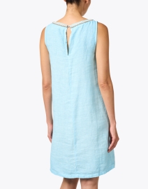 Back image thumbnail - 120% Lino - Blue Embellished Linen Dress