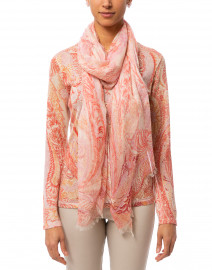 Coral and Pink Paisley Silk Cashmere Scarf