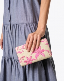 Look image thumbnail - Kayu - Sierra Pink Embroidered Raffia Clutch