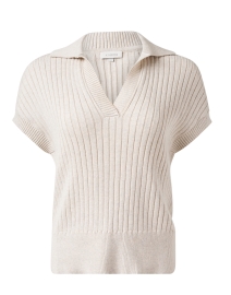 Beige Ribbed Polo Sweater