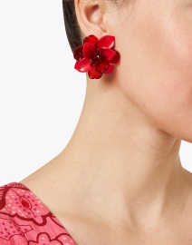 Look image thumbnail - Oscar de la Renta - Red Rose Stud Earrings