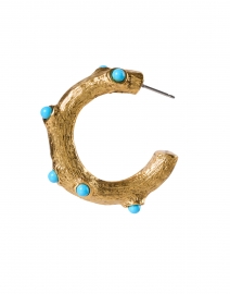 Back image thumbnail - Kenneth Jay Lane - Gold and Turquoise Hoop Earrings
