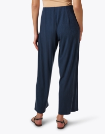 Back image thumbnail - Eileen Fisher - Blue Ribbed Wide Leg Ankle Pant