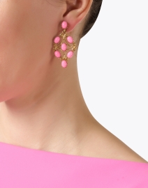 Look image thumbnail - Kenneth Jay Lane - Pink Cabochon Drop Clip Earrings