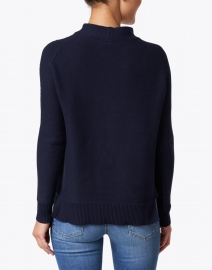 Back image thumbnail - Kinross - Navy Cotton Garter Stitch Sweater