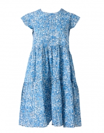 Blue Bird Print Pintuck Cotton Dress