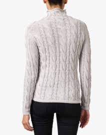 Back image thumbnail - Blue - Grey Cotton Cable Knit Sweater