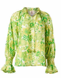Lianna Floral Lime Print Cotton Silk Top