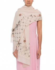 Pink Floral Embroidered Cashmere Silk Scarf
