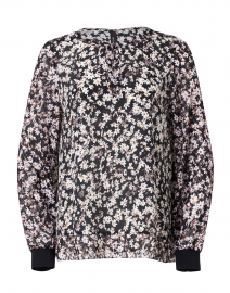 Product image thumbnail - Marc Cain - Ivory and Black Floral Silk Blend Top