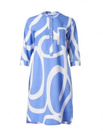 Light Blue and White Swirl Print Cotton Dress