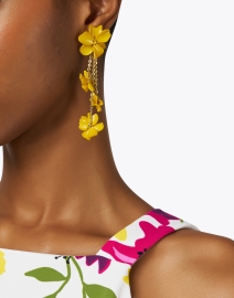 Look image thumbnail - Oscar de la Renta - Yellow Floral Chandelier Earrings