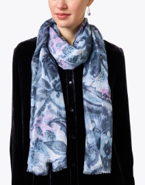 Look image thumbnail - Kinross - Blue Multi Print Silk Cashmere Scarf