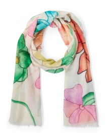 Product image thumbnail - Pashma - Ivory Multi Floral Print Cashmere Silk Scarf