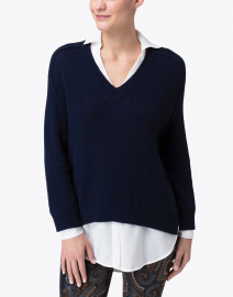 Front image thumbnail - Brochu Walker - Midnight Navy Sweater with White Underlayer