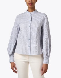 Front image thumbnail - Piazza Sempione - Blue Striped Cotton Shirt