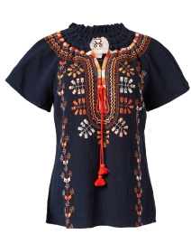 Rose Navy Embroidered Cotton Top