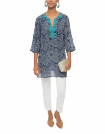Dihn Meena Navy Embroidered Cotton Tunic