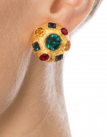 Multicolored Gemstone Gold Circle Stud Clip Earrings