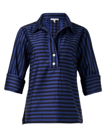 Aileen Blue and Black Striped Cotton Top