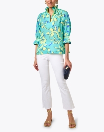 Look image thumbnail - Gretchen Scott - Turquoise Floral Printed Ruffle Tunic