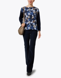 Look image thumbnail - WHY CI - Navy Floral Print Panel Top