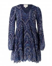 Navy Multi Embroidered Cotton Dress