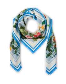 Blue Floral Print Wool Cashmere Scarf