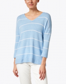 Kinross - Blue and White Stripe Cashmere Sweater