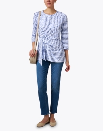 Look image thumbnail - E.L.I. - Blue and White Print Tie Tunic Top
