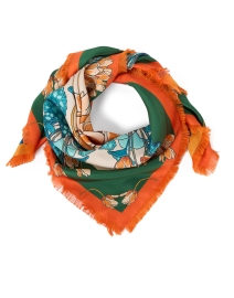 Product image thumbnail - Franco Ferrari - Maggiore Reversible Green and Blue Floral Print Silk Scarf