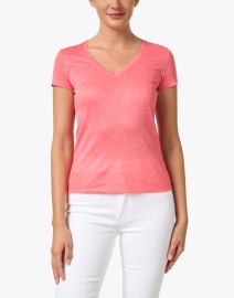 Front image thumbnail - Majestic Filatures - Coral Pink Stretch Linen Tee